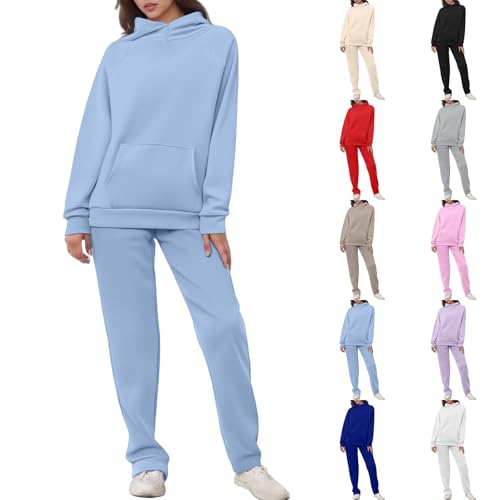 Generisch Damen Sport Set Winter Hoodie Set Fleeceimitat Thermo Jogginganzug Einfarbige Sportanzug Loose Kapuzenpullover Beam Feet Sportosen Fitness Trainingsanzug Zweiteiler Sweatpants Anzug von Generisch