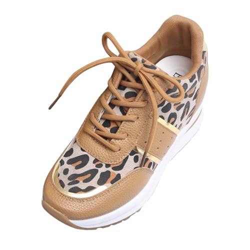 Generisch Damen Sport Sneakers Flache Laufsohle Leopardenmuster Schnürschuhe für Alltag Freizeit Aktivitäten mit hohem Stil (Khaki, 41) von Generisch