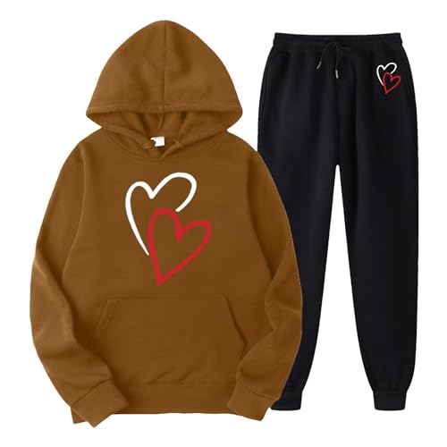 Generisch Damen Sportanzug Set Langarm Hosenanzug Frauen Trainingsanzug Set 2 Teiliges Zweiteiler Kapuzenpullover Jogginghose Jogginganzug Damen Heartbeat Print Hoodie Freizeitanzug Sportswear Outfit von Generisch