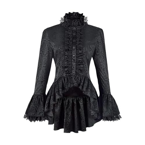 Generisch Damen Steampunk Frack Gothic Mantel mit Spitze, Fraun Barock viktorianisch Dreireiher Vintage Mittelalterlich Jacke Uniform Damen von Generisch