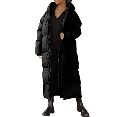 Generisch Damen Steppmantel Lange Stepp-Jacke mit Kapuze Damen Softshelljacke Kurzmantel Trench Coat Women Jacke Damen Schwarz Warme Winterjacke Damen GefüTtert GroßE GrößEn Couponing von Generisch