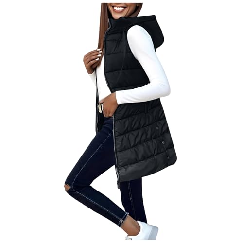 Generisch Damen Steppweste Lange Leichte Weste Elegant Ultraleicht Ärmellos Warme Winterjacke Einfarbig Weste Jacke Gilet Übergangsweste Mode Oversize Softshelljacke (M) von Generisch