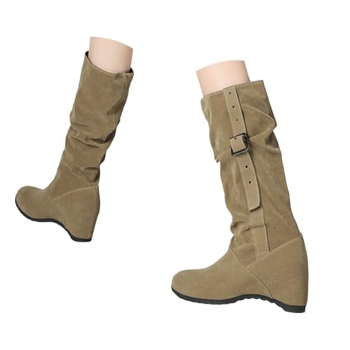 Generisch Damen Stiefel, Reißverschluss, Plateau, mittelhohe Wadenhöhe Stiefeletten Damen Stiefeletten mit Reißverschluss Herbst Winter Boots Kniehohe Stiefel für mit extra weiter Wade (Beige, 38) von Generisch