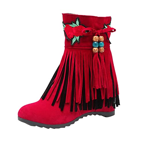 Generisch Damen Stiefel Frauen Schnürstiefel Herbst Winter Mode Elegant Chic Schuhe Stiefeletten Ankle Boots Stiefel Stiefeletten Boots Klassische Stiefeletten Frauen Stiefeletten (Red, 38) von Generisch