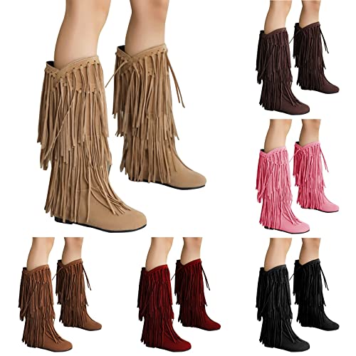 Generisch Damen Stiefel Mit Fransen Stiefeletten Winter Wildleder Fransenstiefel Wärme Cowboystiefel Elegant Westernstiefel Chunky Damenstiefel Flach Wildlederstiefel Übergröße Winter Stiefel von Generisch