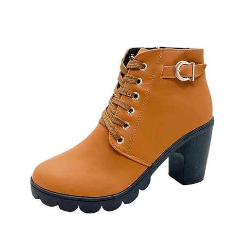 Generisch Damen Stiefel PU Leder Stiefel Plateau Absatz Blockabsatz High Heels Stiefeletten Damen Kurzstiefel Halbstiefel Orthopädische Boots Mit Zipper Herbst Winter Damenstiefel Übergangsstiefel von Generisch