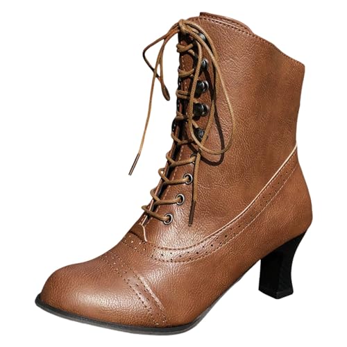 Generisch Damen Stiefel Vintage Viktorianische Stiefel Schnüren Gothic Renaissance Mittelalter Schuhe Mit Absatz Spitz Stiefeletten Reißverschluss von Generisch