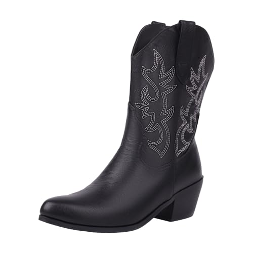 Generisch Damen Stiefel mit Absatz Elegant Blockabsatz Western Cowboystiefel für Damen, kniehoch, weite Wadenstiefel mit klassischer Stickerei,modischer Retro Klassiker,(40) von Generisch