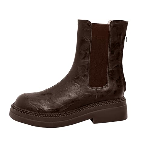 Generisch Damen Stiefel mit Absatz mit Reißverschluss Vegan Stiefelette Hohem Absatz Seitlichem Reißverschluss Damen Ankle Boot Winterhosen Stiefel Stapel von dicken Sohlen Lange kurze (Brown, 35) von Generisch