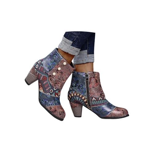 Generisch Damen Stiefeletten FüR Herbst Winter Boho Western Ankle Boots Damen mit Schlangenprint Plateauabsatz Rundspitze und Seitlichem Reißverschluss Ankle Boots Bequem Arch Support Kurze Stiefel von Generisch