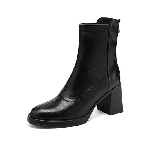 Generisch Damen Stiefeletten Mit Plateauabsatz Wasserdicht Winter Boots Aus Microfaser Lederfutter Reißverschluss Kurzstiefel Retro Stil (Brauner Samt,35) von Generisch