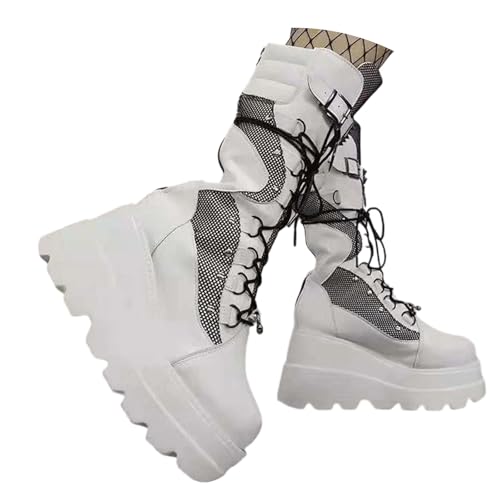 Generisch Damen Stiefeletten Mode Runde Zehe Leder Solide Farbe Ankle Boots mit Reißverschluss Dicker Boden Wadenstiefel Damenschuhe von Generisch