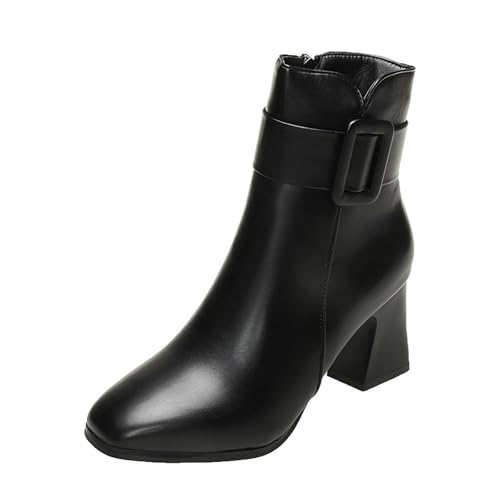 Generisch Damen Stiefeletten Round Toe mit Blockabsatz Chunky High Heel Damen Stiefeletten mit Blockabsatz Frauen PU Boots Mit Reißverschluss Stilvolle modische kurze Stiefel von Generisch