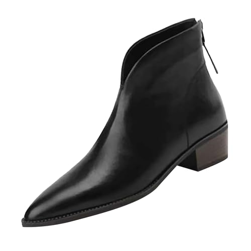 Generisch Damen Stiefeletten Spitz mit Blockabsatz Chunky High Heel Damen Stiefeletten mit Blockabsatz Frauen PU Boots Mit Reißverschluss Stilvolle modische kurze Stiefel Ankle Boots von Generisch