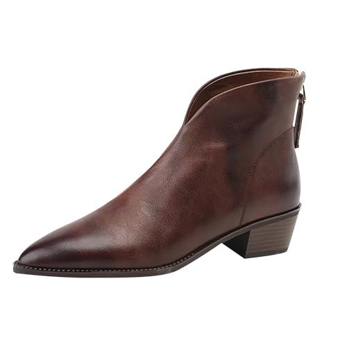 Generisch Damen Stiefeletten Spitz mit Blockabsatz Chunky High Heel Damen Stiefeletten mit Blockabsatz Frauen PU Boots Mit Reißverschluss Stilvolle modische kurze Stiefel Ankle Boots von Generisch