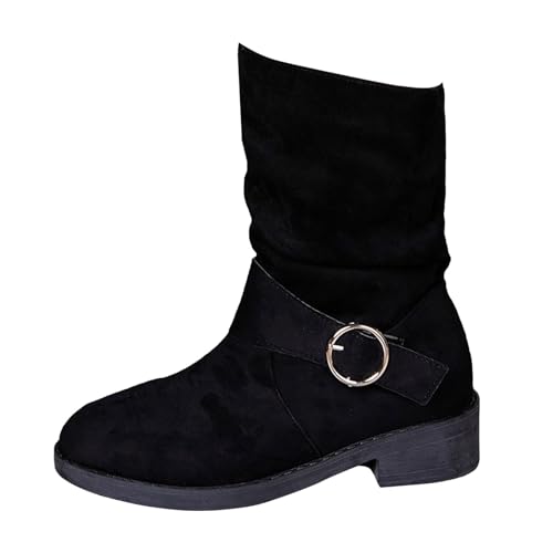 Generisch Damen Stiefeletten Spitze Schnalle Riemen -On Western Kurze Stiefeletten Winter Kleid Schuhe (Black, 43) von Generisch