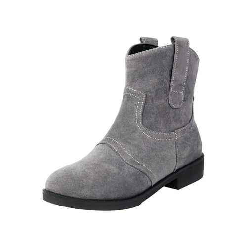 Generisch Damen Stiefeletten V-Schnitt Spitze Spitze Kurze Stiefeletten Winter Warm Kleid Schuhe (Grey, 43) von Generisch