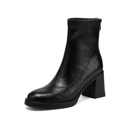 Generisch Damen Stiefeletten Wasserdicht Winter Boots Mit Blockabsatz 6-8cm Rund Zehe Reißverschluss Aus Microfaser Nappaleder Innenfutter Retro Stil (Schwarzer Piri,34) von Generisch