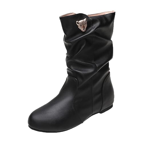 Generisch Damen-Stiefeletten aus mit mittlerer Wade, goldfarben, mit Leopardenmuster, für/Winter Schuhe Schwarz Damen Lack (Black, 35) von Generisch