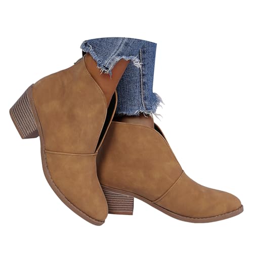 Generisch Damen Stiefeletten mit Absatz Boots High Heel Stiefel Römischestiefel Retro Mode Ankle-Boots Elegante Damenschuhe Flandell High Heels Spitze Blockabsatz Chelsea Pumps Halbstiefel von Generisch