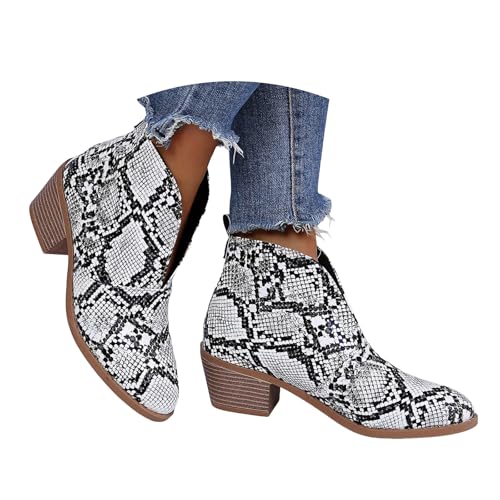Generisch Damen Stiefeletten mit Absatz Boots High Heel Stiefel Römischestiefel Retro Mode Ankle-Boots Elegante Damenschuhe Flandell High Heels Spitze Blockabsatz Chelsea Pumps Halbstiefel von Generisch