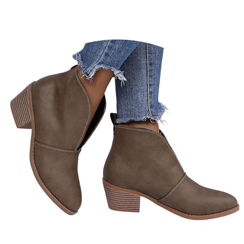 Generisch Damen Stiefeletten mit Absatz Boots High Heel Stiefel Römischestiefel Retro Mode Ankle-Boots Elegante Damenschuhe Flandell High Heels Spitze Blockabsatz Chelsea Pumps Halbstiefel von Generisch