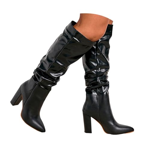 Generisch Damen Stiefeletten mit Absatz Elegant Spitz Damen Winterstiefel mit lässigem Absatz, wadenlang, Wildleder, zum Hineinschlüpfen, klobiger Blockabsatz, spitze Zehenpartie (38) von Generisch
