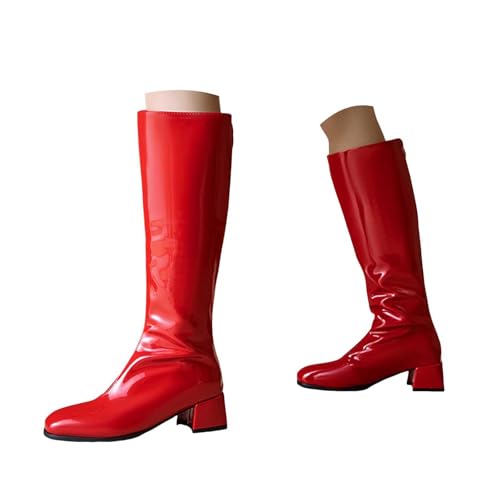 Generisch Damen Stiefeletten mit Absatz Elegant Spitz Stiefeletten Damen Herbst Winter Boots Kniehohe Stiefel niedrigem Blockabsatz und Reißverschluss, Party Tanzschuhe (Red, 37) von Generisch