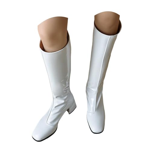 Generisch Damen Stiefeletten mit Absatz Elegant Spitz Stiefeletten Damen Herbst Winter Boots Kniehohe Stiefel niedrigem Blockabsatz und Reißverschluss, Party Tanzschuhe (White, 39) von Generisch