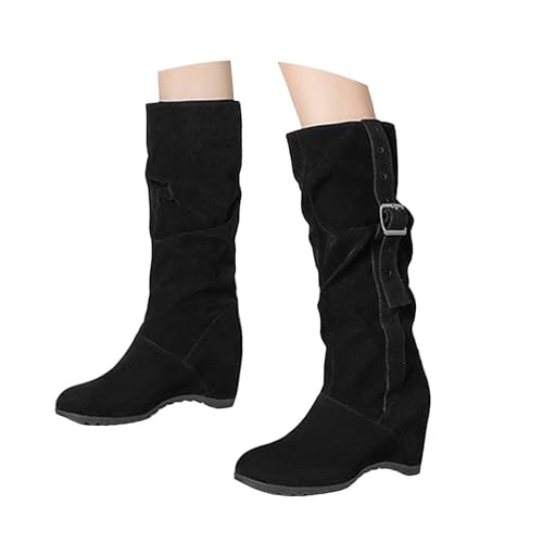 Generisch Damen Stiefeletten mit Absatz Elegant Spitz Stiefeletten Damen Schnürstiefel mit Reißverschluss Herbst Winter Boots Kniehohe Stiefel für extra weiter Wade. Weite, lässige Kniestiefel. (37) von Generisch