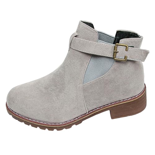 Generisch Damen Stiefeletten mit Blockabsatz Gürtelschnalle elegante Übergröße Ankle Boots für Frauen bequem Reißverschluss Klassische Stiefeletten von Generisch