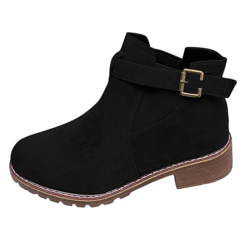 Generisch Damen Stiefeletten mit Blockabsatz Gürtelschnalle elegante Übergröße Ankle Boots für Frauen bequem Reißverschluss Klassische Stiefeletten von Generisch