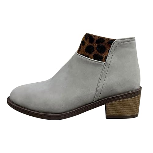 Generisch Damen Stiefeletten mit Leopardenmuster Spitze Zehenpartie Chunky Western-Kurzstiefeletten mit Stapelabsatz und seitlichem Reißverschluss (Beige, 37) von Generisch