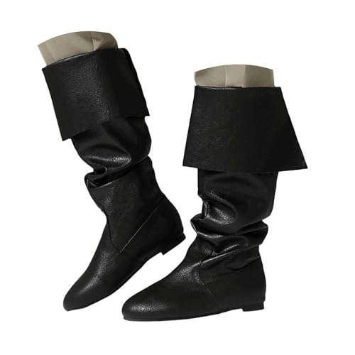 Generisch Damen Stiefeletten mit Queenie Absatz Elegant Damen Slouchy Kniehohe Stiefel Zum Hineinschlüpfen Flache Stiefel Seitlicher Reißverschluss Herbststiefel Für (44) von Generisch