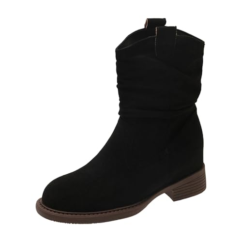 Generisch Damen Stiefeletten mit Queenie Absatz Elegant Damen Stiefeletten, lässig, modisch, niedrige Wadenhöhe, flache bequeme runde Zehenpartie, lässige kurze Stiefel für Herbst und Winter für (39) von Generisch