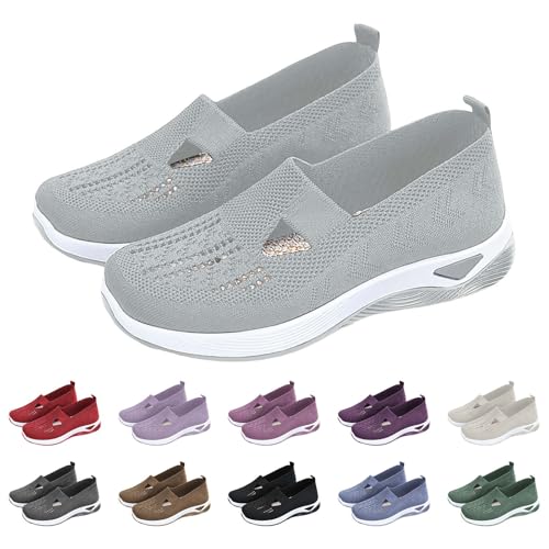 Generisch Damen Stoffschuhe Atmungsaktiv Vermascht Laufschuhe Bequem Hallux Valgus Freizeitschuhe Freizeit Cushion rutschfest Turnschuhe Arch Support Damenschuhe Schuhe Damen Herbst Sneaker Grau 38 von Generisch