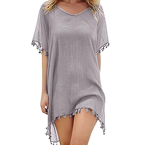 Generisch Damen Strandkleid Sommer Strandponcho Bikin Badeanzug Cover Up Strandtunika Strandurlaub Pareos Strandkleider Beachwear mit Quasten von Generisch