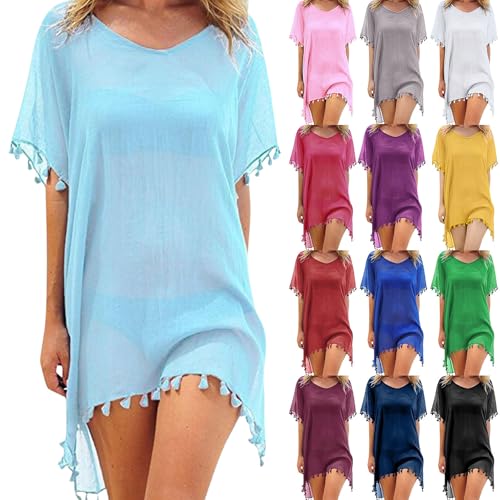 Generisch Damen Strandponcho Sommer Bikini Badeanzug Cover Up Strandkleid mit Quasten Boho Strand Tunika Bikini Beachwear Cover-Ups für Sommerstrand, Schwimmbad von Generisch