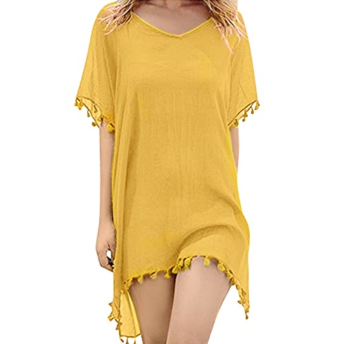 Generisch Damen Strandponcho Sommer Bikini Badeanzug Cover Up Strandkleid mit Quasten Boho Strand Tunika Bikini Beachwear Cover-Ups für Sommerstrand, Schwimmbad von Generisch