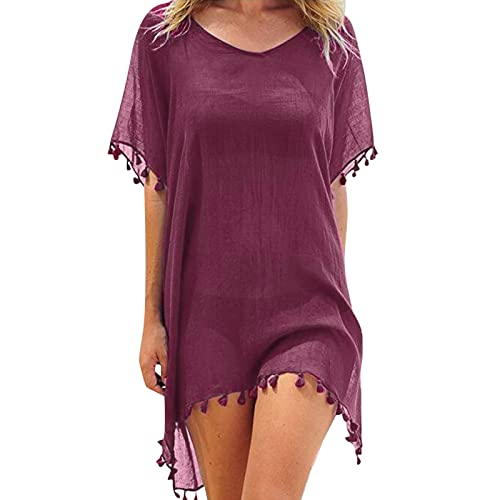 Generisch Damen Strandponcho Sommer Bikini Badeanzug Cover Up Strandkleid mit Quasten Boho Strand Tunika Bikini Beachwear Cover-Ups für Sommerstrand, Schwimmbad von Generisch