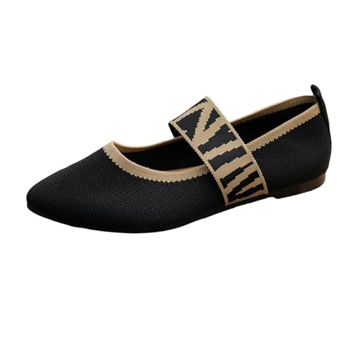 Generisch Damen Strick-Ballerinas Mit Rundkappe Flache Freizeit Schuhe Orthopädische Sommer Passform Bequem Weiches Kleid Schuhe Niedriger Keil Slip on Ballerina Walking von Generisch