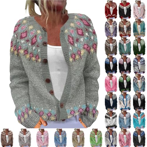 Generisch Damen Strickjacke, Leichte Strickjacke Damen, Pullover Strickjacken Elegante Winter Warm Herbst Jacke Strick Übergangsjacke Leichte Sweater Norweger Strickpullover von Generisch