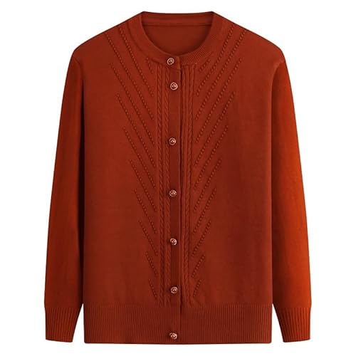 Generisch Damen Strickjacke,Strickjacke für Alte Damen Langarm Rundhalsausschnitt Oma-Jacke Zarte Perlenknöpfe Leichter Mama-Pullover Frühling Herbst Mutterkleidung Warmer Pullover Karamell M von Generisch