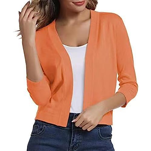 Generisch Damen Strickjacke Dünne Casual Sommerjacke Leicht Strickjacke Elegante Bolero Kurz Elegant Casual Schulterjacke Top Einfarbig Strickmantel Freizeit Jacket Outerwear (Orange, L) von Generisch