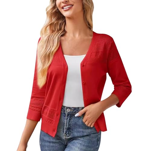 Generisch Damen Strickjacke Elegant Langarm V-Ausschnitt Cardigan Leicht Bolero Jäckchen mit Knöpfe Weiche Jacke Strickjacken für Frauen Sommerjacke Slim fit Strickmantel von Generisch