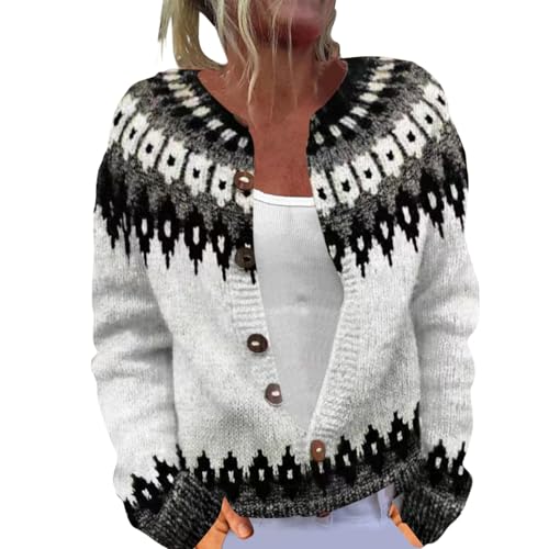Generisch Damen Strickjacke Sommer, Strick Cardigan Damen Kurz, Pullover Strickjacken Elegante Winter Warm Herbst Jacke Strick Übergangsjacke Leichte Sweater Norweger Strickpullover von Generisch