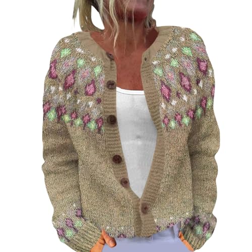 Generisch Damen Strickjacke Sommer, Winterjacke Damen, Pullover Strickjacken Elegante Winter Warm Herbst Jacke Strick Übergangsjacke Leichte Sweater Norweger Strickpullover von Generisch