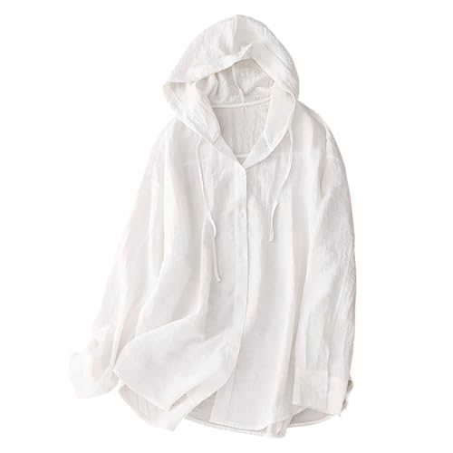 Generisch Damen Strickjacke Sommer Damen Bequeme Sonnenkleidung Mit Langärmeliges Klimaanlagenhemd Mantel Dünn Locker Freizeit Strandoberteil Frauen Leinenjacke Langarm Sonnenschutz (White, M) von Generisch