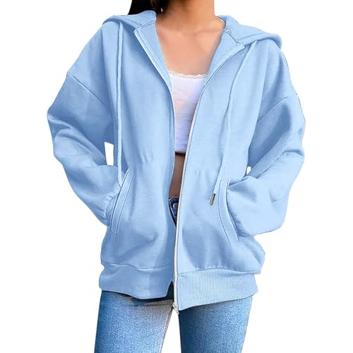 Generisch Damen Sweatjacke Mit Kapuze Hoodie Jacke Oversize Zipper Sportjacke Frauen Langarm Kapuzenjacke Sweatshirt-Jacke Leichte Hoodies Damen-Jacken Sportjacken Casual Style Bomberjacke von Generisch