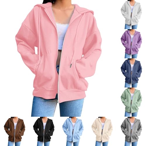 Generisch Damen Sweatjacke Mit Kapuze Hoodie Jacke Oversize Zipper Sportjacke Frauen Langarm Kapuzenjacke Sweatshirt-Jacke Leichte Hoodies Damen-Jacken Sportjacken Casual Style Bomberjacke von Generisch